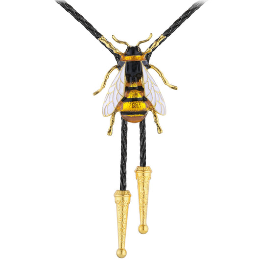 GelConnie Cowboy Bolo Tie for Men Colored Enamel Bee Bolo Tie for Men Women Handmade Western Bola Tie Faux Leather Necktie