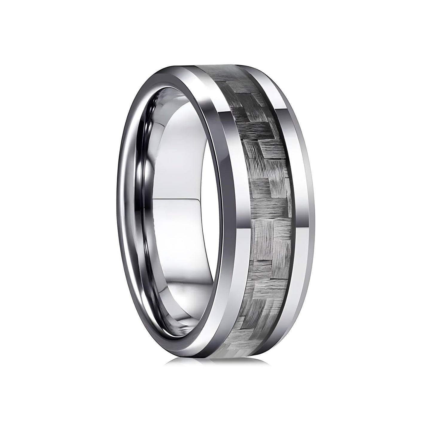 HJIMMNHONG New Carbon Fiber Fashion Rings Double Beveled Edge Delicate Polished Simple Stainless Steel Mens and Women Rings,8mm,Grey,Size9