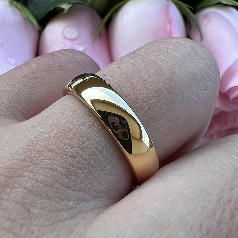 TUTISS 6mm Gold Tungsten Rings for Men Women Engagement Wedding Bands Domed Polished Comfort Fit Size 13