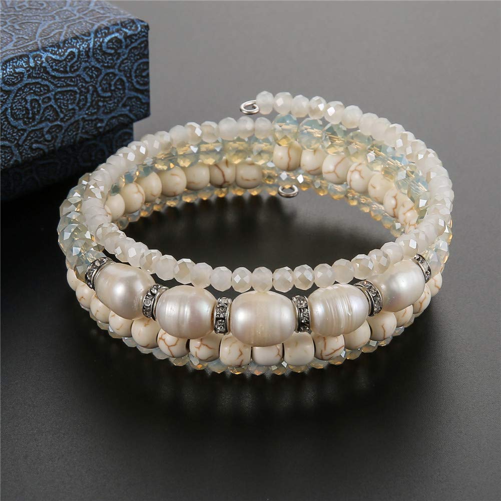 Beaded Freshwater Pearl Chakra Bracelet - Multi Strand Wrap Bracelet with Natural Crystal Agate Beads, Birthday Gifts for Women(29-White)