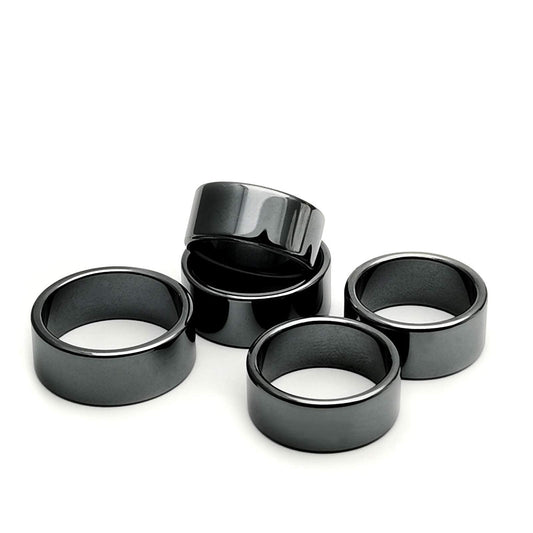Morchic 5Pcs Pack Hematite Stone Rings for Women & Men, Unisex Flat Band Set (10mm Width) - Mixed Sizes 8-12, Chakra Balancing, Polished Gemstone, Gift Ready