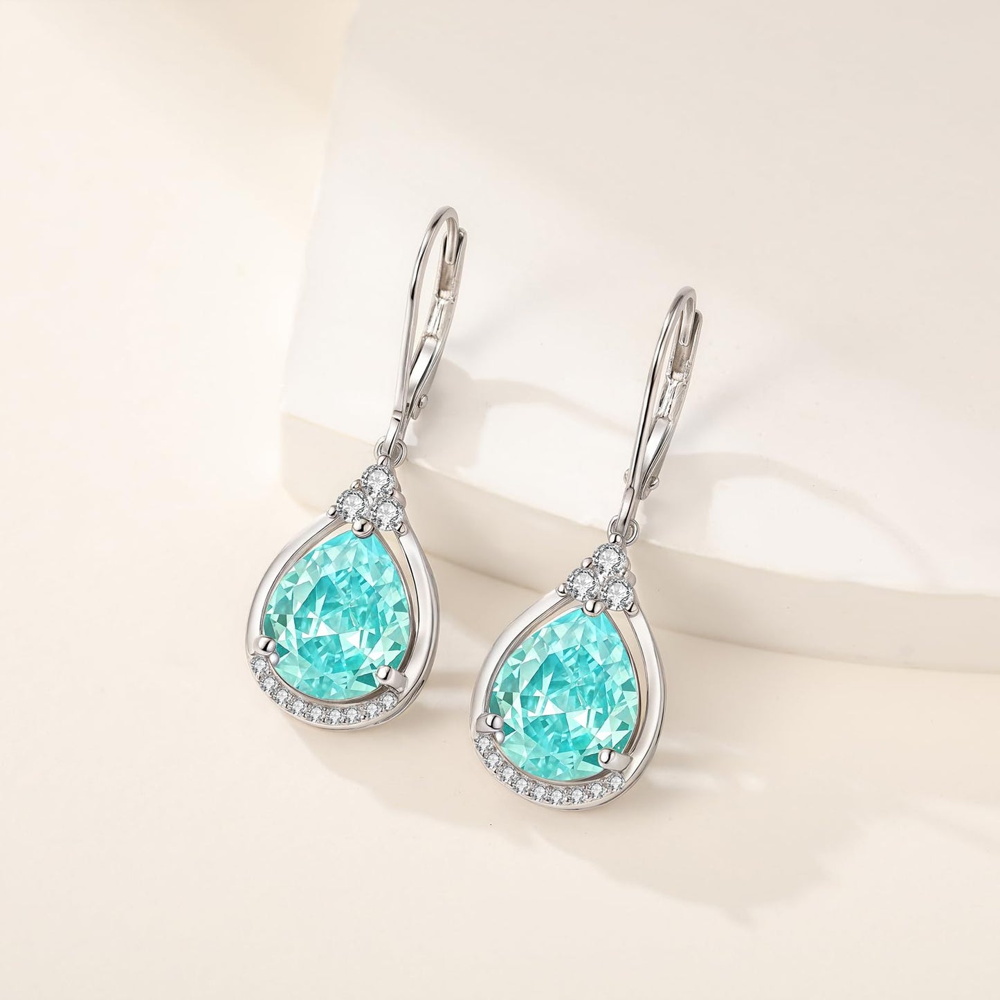 Boho Blue Earrings for Women Sterling Silver Blue Birthstone Earrings Pool Blue Cubic Zirconia Teardrop Dangles Jewelry Christmas Gifts for Women