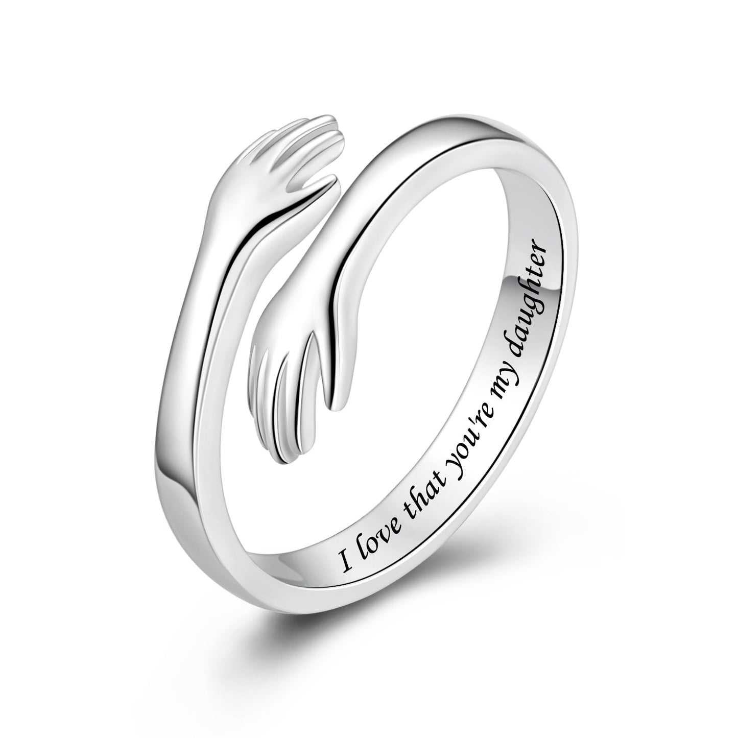 ACJFA S925 Sterling Silver Hug Ring for Women Adjustable Thumb Ring Birthday Gifts (I love that you're my daughter)