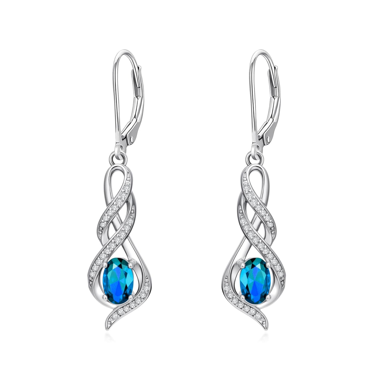 POIUY Jewelry Gifts for Women Blue Topaz December Birthstone Infinity Leverback Dangle Earrings Hypoallergenic Drop Earrings Love Jewelry Anniversary Christmas Wedding Gift for Mom Wife Sister Daughter Girlfriend