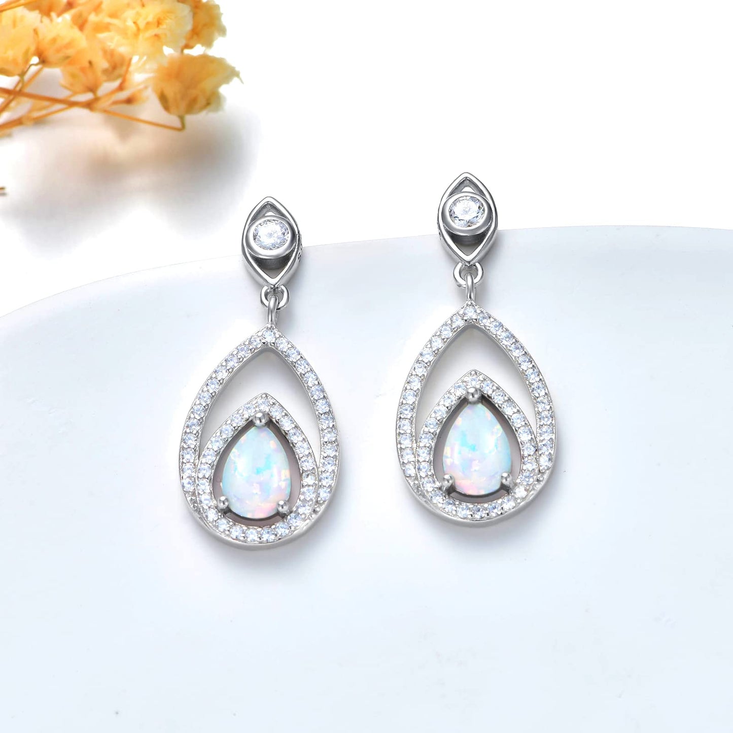 VONALA Opal Teardrop Earrings 925 Sterling Silver October Birthstone Dangle Earrings Opal Drop Dangling Earrings for Women