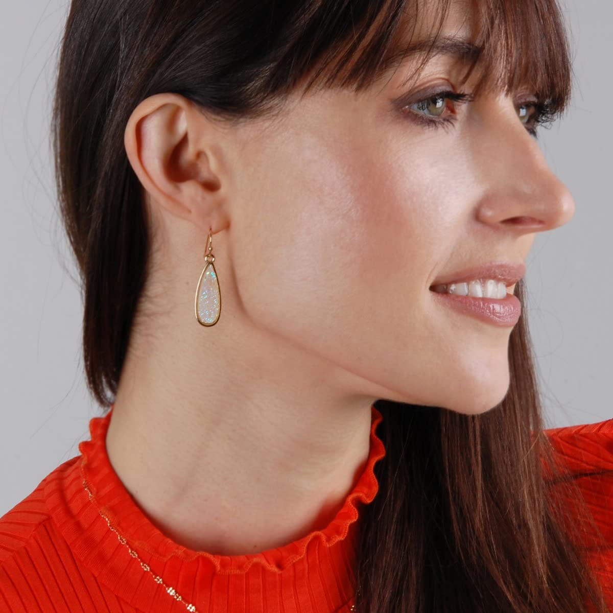 Simulated Druzy Drop Dangles - Gold Tone Sparkly Long Teardrop Dangly Earrings for Women, Gold Tone - White Created Opal