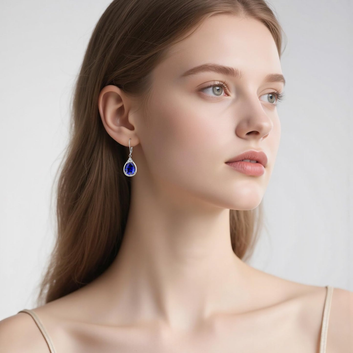 Sterling Silver Birthstone Earrings AAAAA Cubic Zirconia Teardrop Dangles Jewelry Christmas Gifts for Women (September birthstone earrings-sapphire earrings)