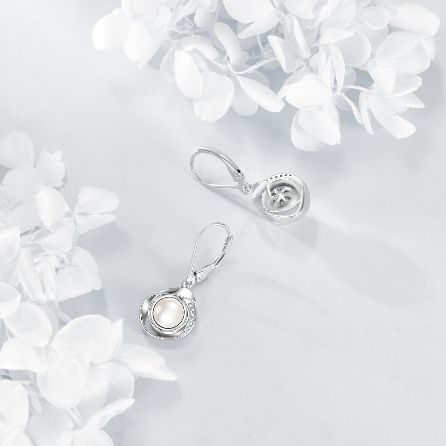 VONALA Pearl Leverback Earrings 925 Sterling Silver Dangle Drop Pearl Jewelry Gifts for Women (White Pearl)