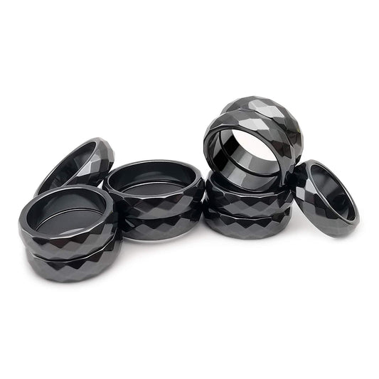 Morchic 10Pcs Pack Magnetic Hematite Stone Rings for Women & Men, Unisex Faceted Set (6mm Width) - Mixed Sizes 6-12, Chakra Balancing, Polished Gemstone, Gift Ready