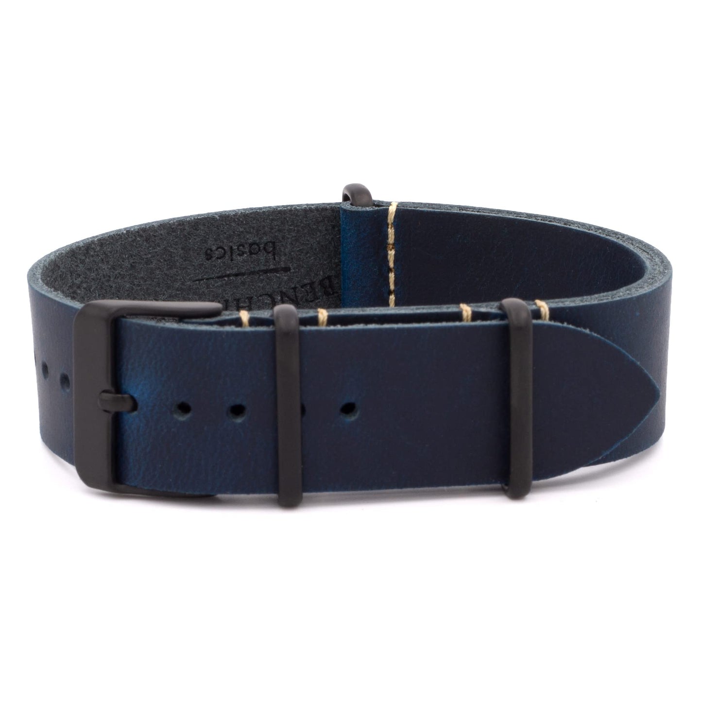 Benchmark Basics Leather Watch Band - Crazy Horse Oiled Leather One-Piece Watch Straps for Men & Women - Choice of Color & Width - 18mm, 20mm, 22mm or 24mm (22mm, Navy Blue PVD)