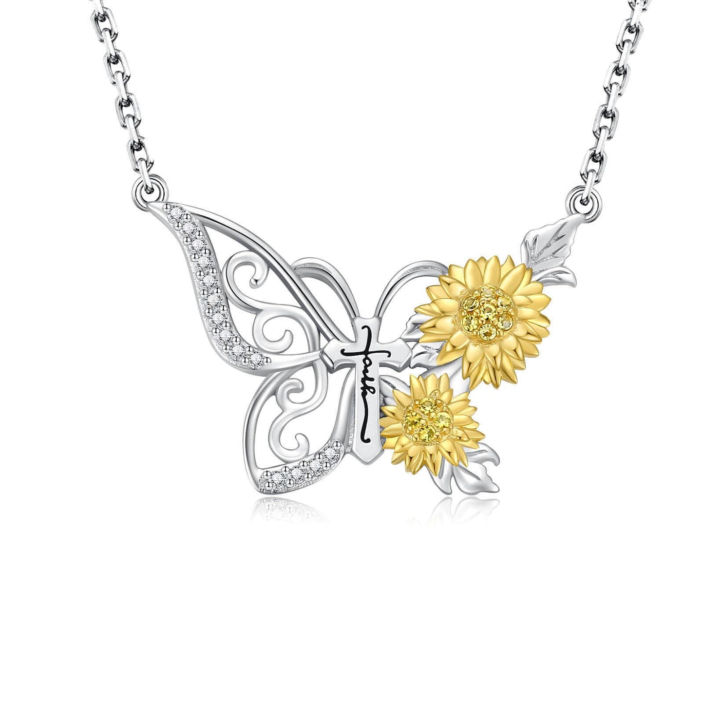 oGoodsunj Sunflower Necklace Jewelry Set fo Women Sterling Silver Anklet Bracelet Earrings You Are My Sunshine Pendant Gifts for Mom Daughter Wife (Sunflower Butterfly Necklace)