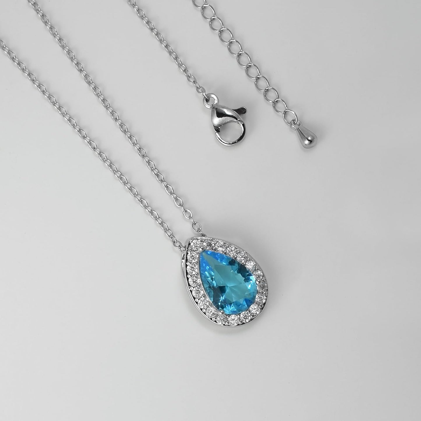 UDYLGOON Teardrop CZ Bridal Jewelry Set Imitation Diamond Earrings Necklace Bracelet for Bride Bridesmaids Wedding Prom Party (Drop-Sky Blue)