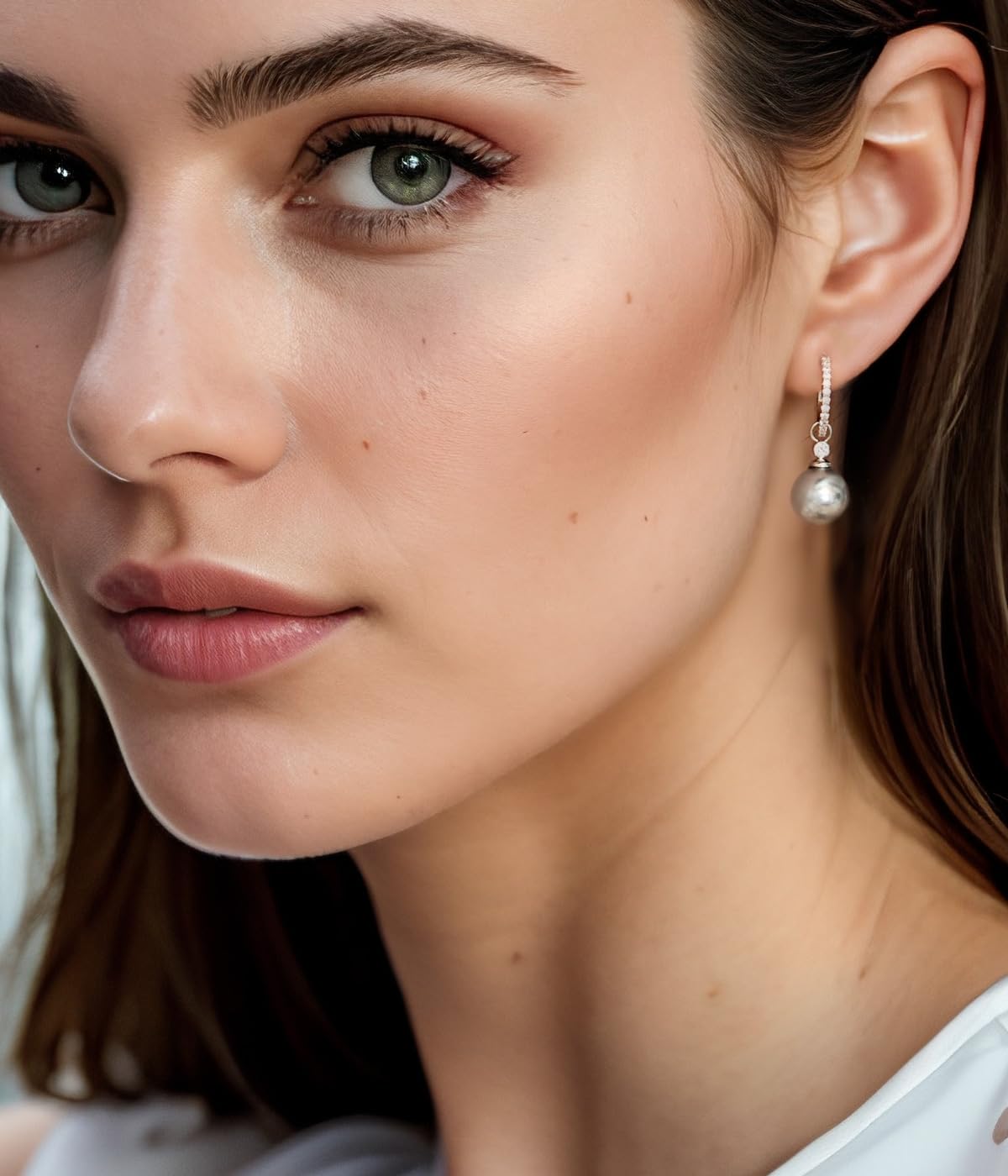 KZZENKI Grey Pearl Earrings for Women, Sterling Silver Post Drop Earrings, Open Hoop Peal Dangle Earrings Bridal Jewelry