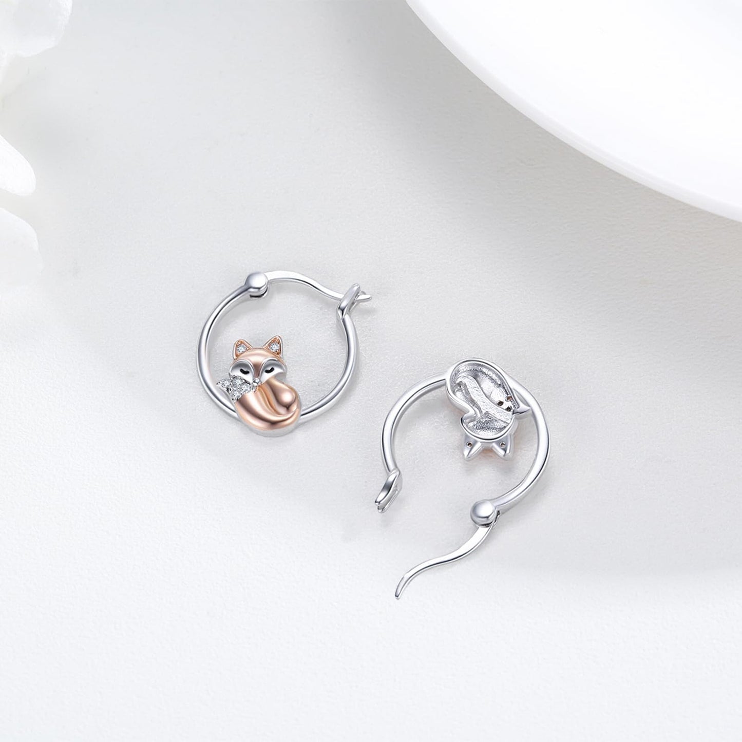 JUSTKIDSTOY Fox Earrings 925 Sterling Silver Cute Animal Hoop Earrings for Sensitive Ears Lucky Jewelry Fox Gifts for Women