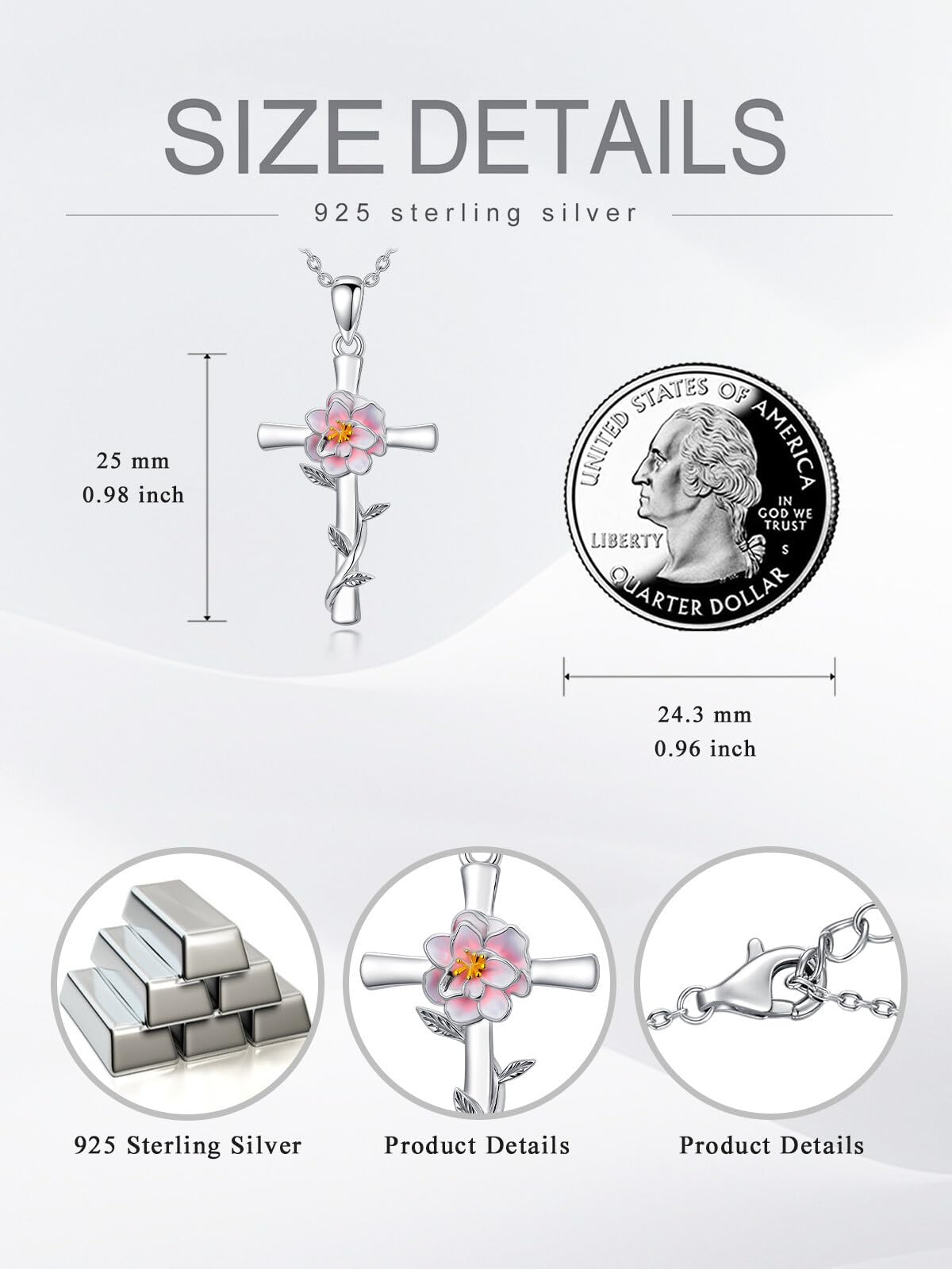 Cargari Peony Cross Necklace for Women 925 Sterling Silver Peony Flower Pendant Necklace Floral Jewelry Gift for Women