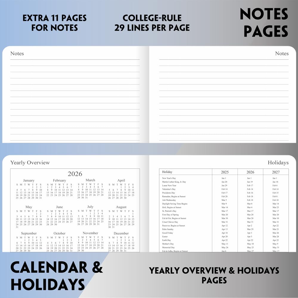 26-27 Academic Planner - Weekly and Monthly Planner, Jul 2026 - Jun 2027, Vegan Leather Cover, Elastic Closure, 8.5"x11", Grey