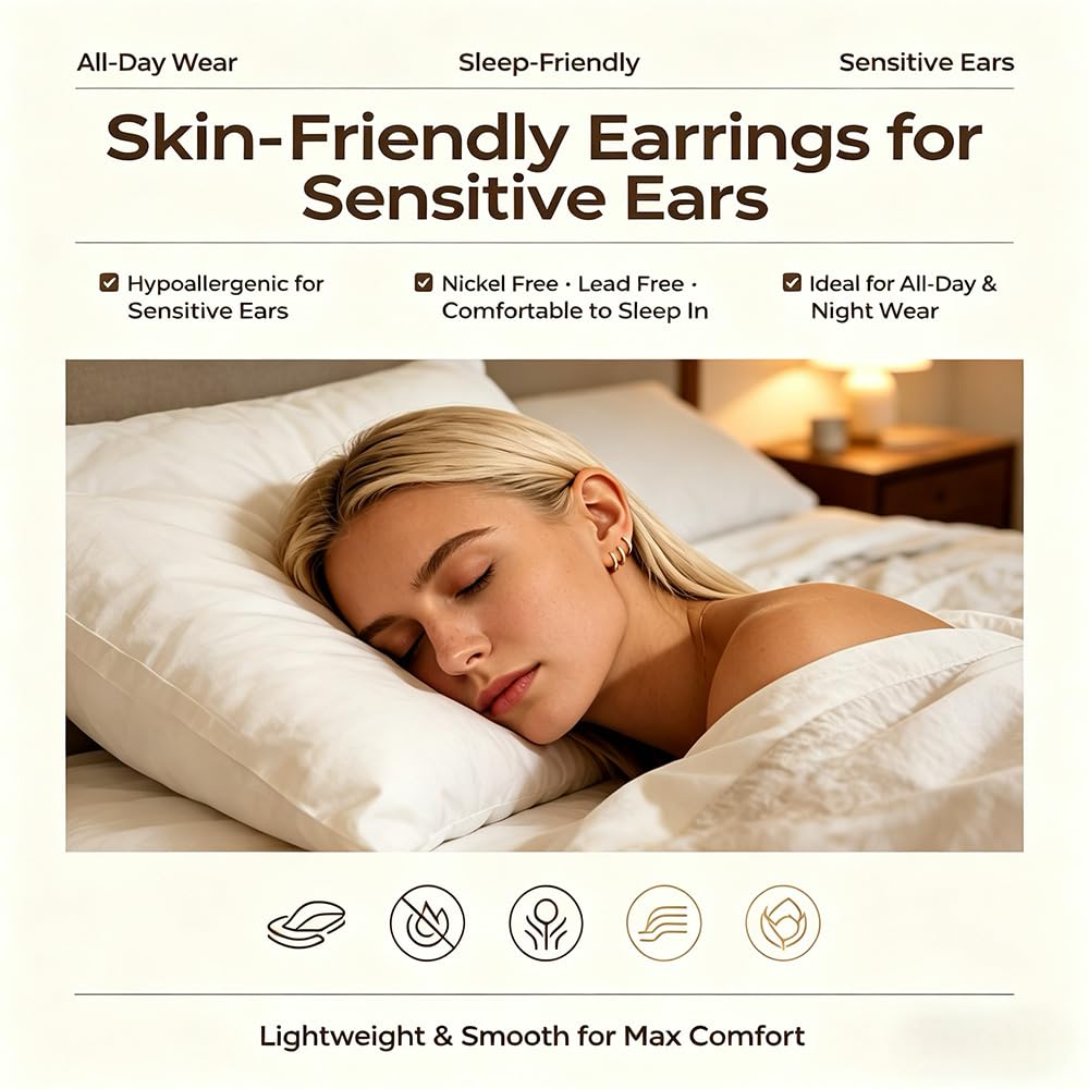 3 Pairs Gold Earrings for Women Hoop Earrings Non Tarnish: 14K Gold Plated Nickel Free Small Huggie Hoops Lightweight Earrings for Sensitive Ears, Sleep, Swim, Multiple Piercings 1st 2nd 3rd Ear Hole Helix