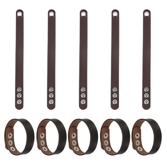 MECCANIXITY 10 Pcs Plain Leather Bracelets Leather Snap Bracelets Adjustable Blank Wrist Cuffs DIY Craft Wristbands for Men Women Jewelry Making, Brown