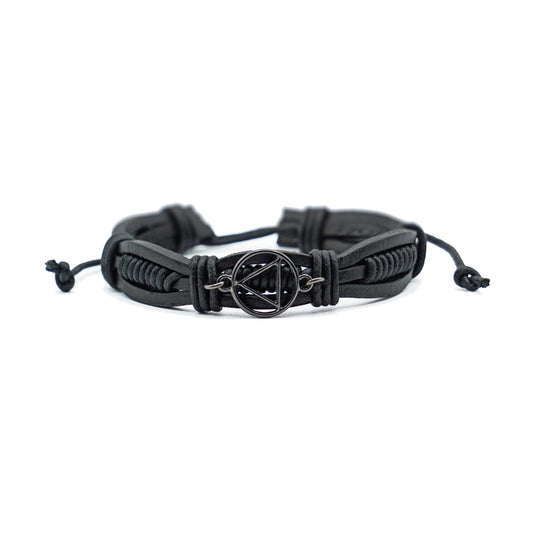 The Token Shop Adjustable Black Leather AA Bracelet with Alcoholics Anonymous Circle Triangle Charm | Sobriety Gift for Men and Women in Recovery