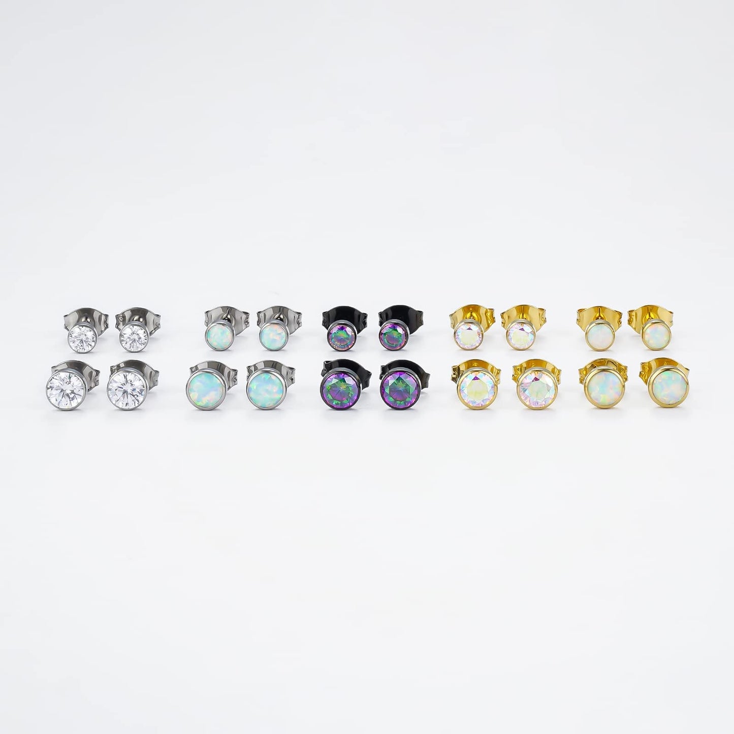 1 Pair Implant Grade Titanium Stud Earrings Set Hypoallergenic 3mm 4mm 5mm 6mm Cubic Zirconia G23 Titanium Earring Studs for Women Men for Sensitive Ear (4mm bezel black VM)