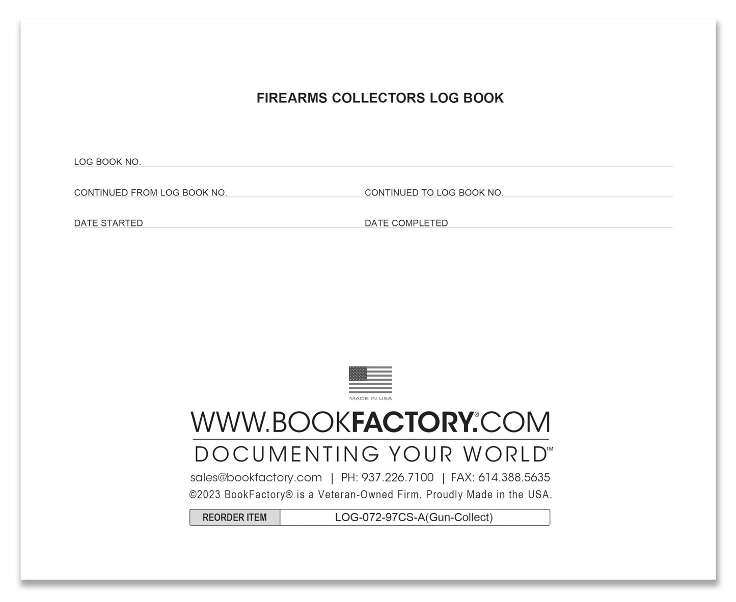 BookFactory C&R FFL 03 Bound Book/Gun Collector Log Books/Curio and Relics Bound Book 8 7/8'' x 7”- 72 Pgs, New Black Bonded Leather, Section Sewn Hardbound (Made in USA)