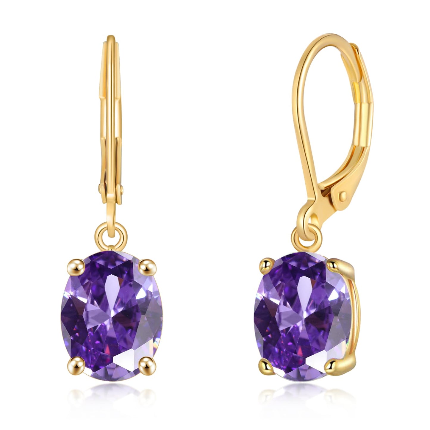 CiNily Cut-Oval Leverback Dangle Earrings for Women Purple Cubic Zircon 14K Gold Plated Hypoallergenic Hanging Earrings Lightweight Summer Drop Earrings