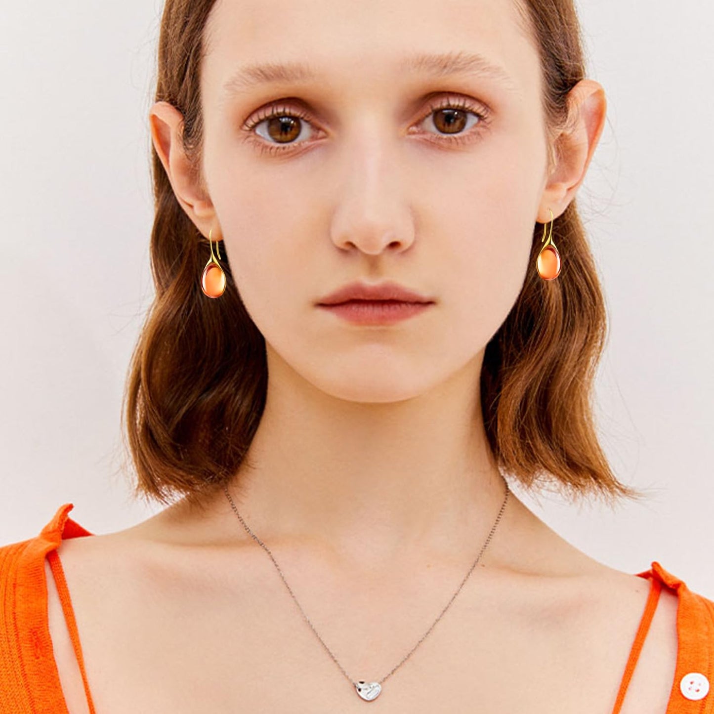 JIMARIN Lightweight Vintage Sparkly Crystal Rhinestone Teardrop Dangle Drop Earrings Bohemian14K Gold Geometry Hook Earring for Women (Gold Orange)