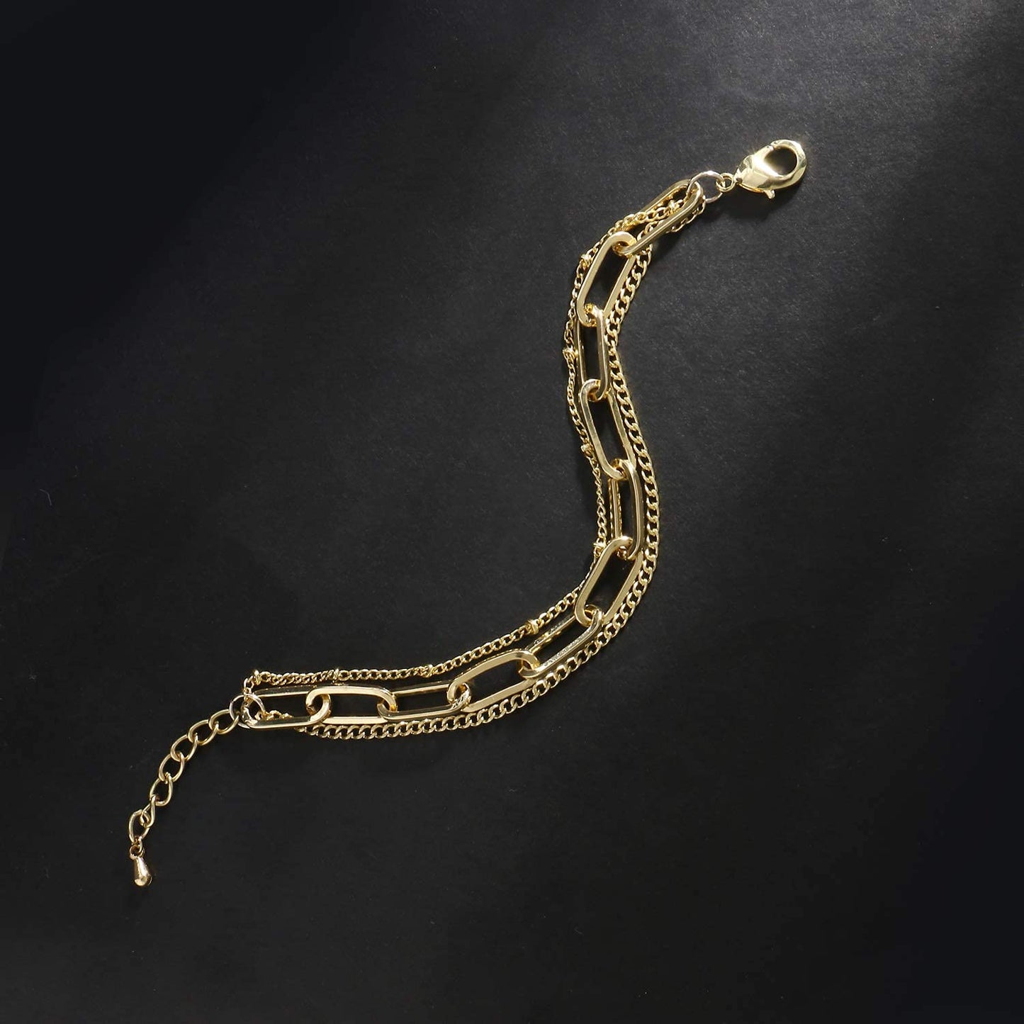 CONRAN KREMIX Gold Chain Bracelet Sets for Women 14K Gold Plated Dainty Link Paperclip Bracelets Stake Adjustable Layered Gold Bracelet for Women Trendy Gold Jewelry For Women