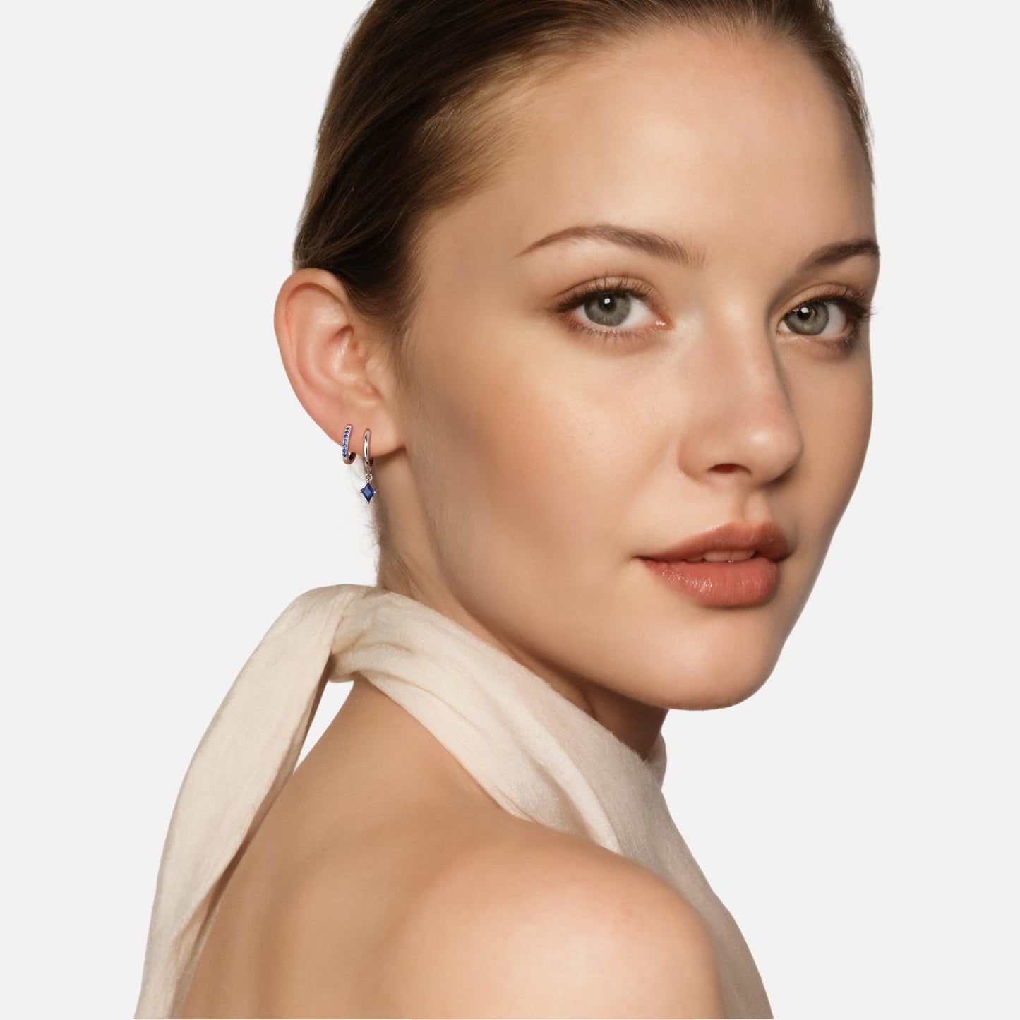 Angelady Sterling Silver Earrings Set for Women, Dainty Navy Blue Huggie Hoop Earring, Hypoallergenic Trendy Small Silver Earring Stacks for Multiple Piercing, Blue Earring for Women