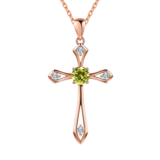 QUALISE Cross Necklace for Women,925 Sterling Silver Birthstone Necklace,Peridot-Augest Birthstone Cross Necklace,Faith Religious Fine Jewelry Valentines Day Gifts Birthday Holiday Gifts for Her