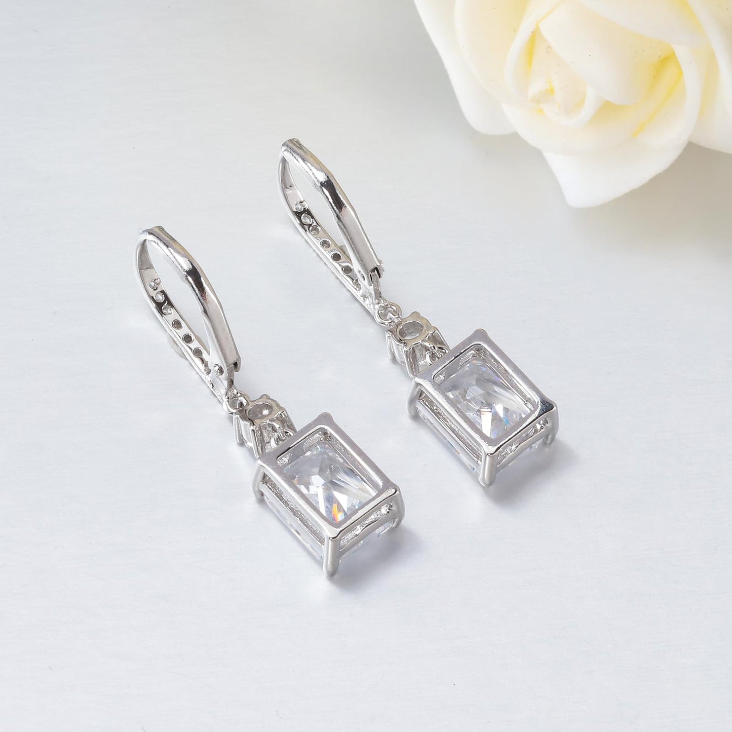 CiNily Leverback Earrings for Women Dangle Drop Earrings Hypoallergenic, 14K White Gold Plated White Cubic Zircon Earrings Diamond Dangle Ear Rings Jewelry Birthday