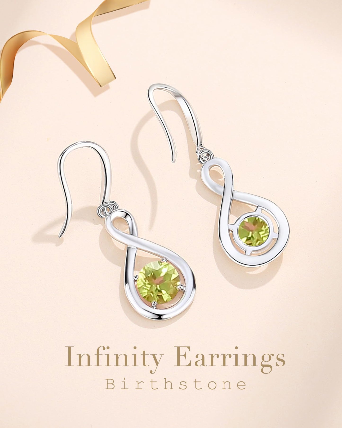 FANCIME Peridot Dangle Drop Earrings 925 Sterling Silver Dainty Infinity Green Gemstone August Birthstone Earring Fine Jewelry Birthday Mothers Day Gifts for Mom Her Women