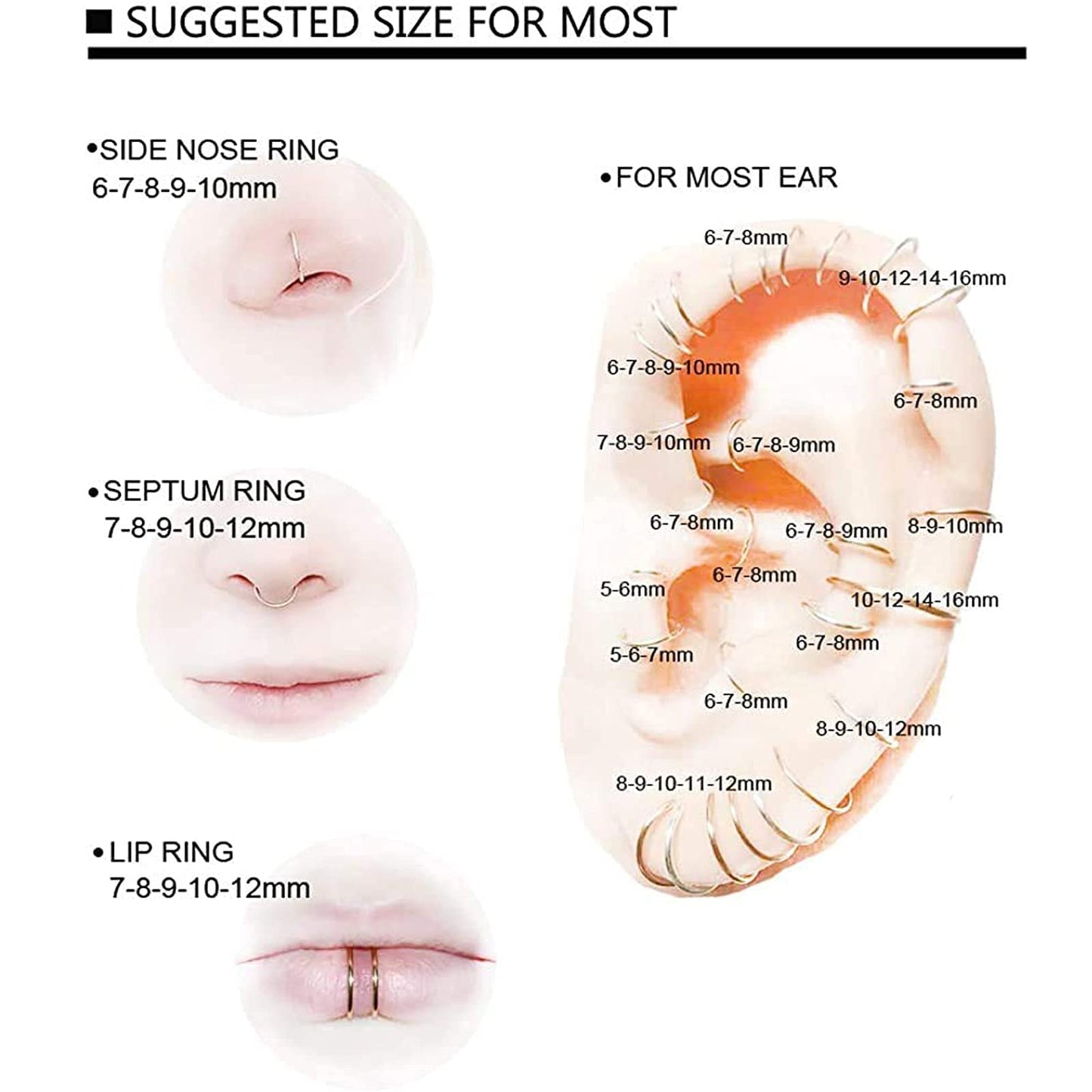 BOGKU 6pcs G23 Titanium Septum Rings Hinged Nose Ring Hoops for Women Men 16G Cartilage Hoop Earrings Body Piercing Jewelry Gold Lip Rings - Diameter 6mm 8mm 10mm