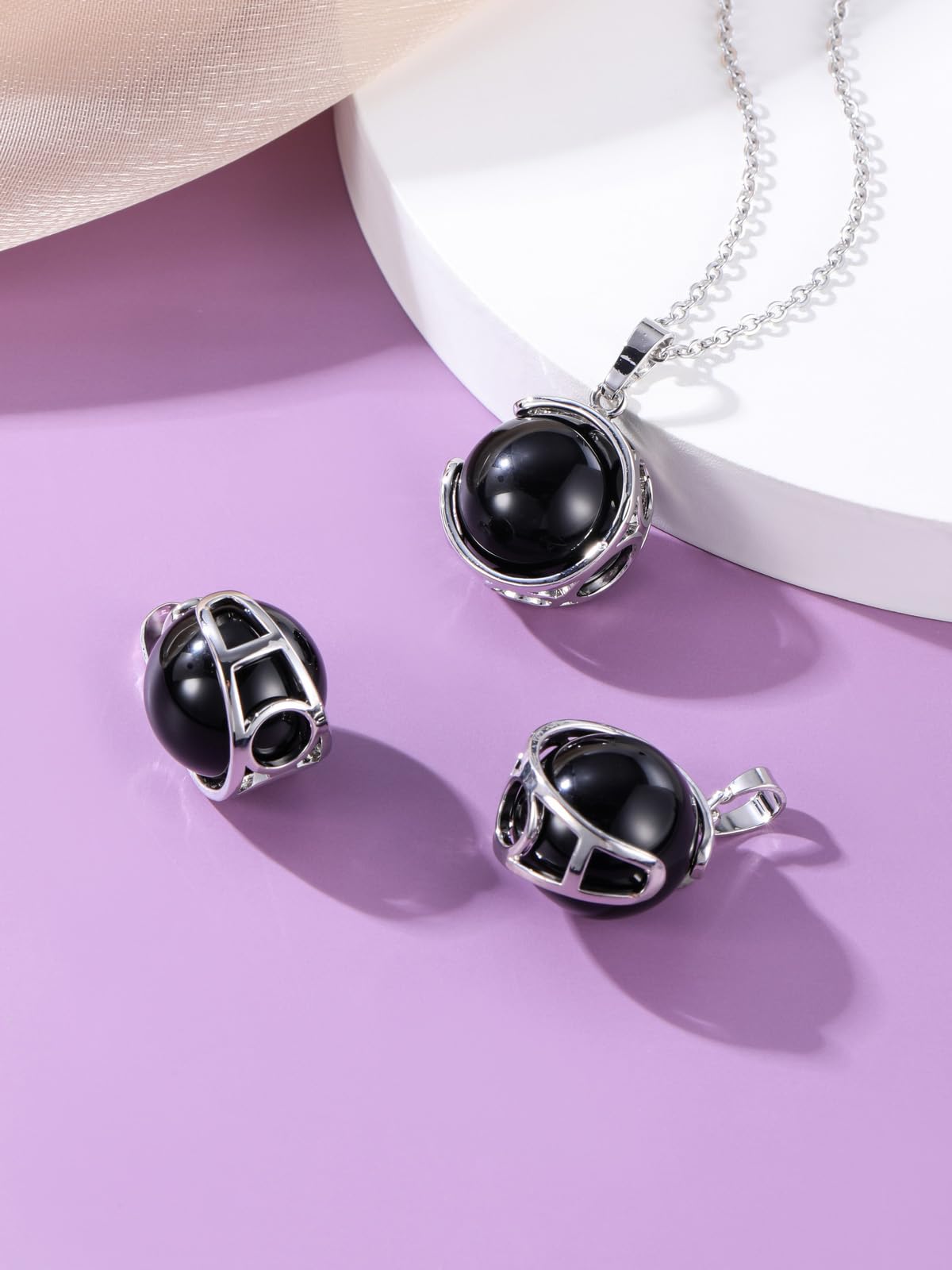 Top Plaza Black Obsidian Healing Crystal Stone Necklace Round Ball Rotating Natural Gemstone Pendant Necklace for Women Energy Jewelry Christmas Gifts