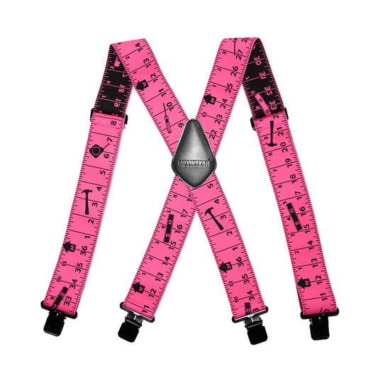 Movwokon Men's 2" Wide Heavy Duty X-Back Elastic Suspenders, Strong Metal Clips, Adjustable for Tool Belt/Carpenter(pink)