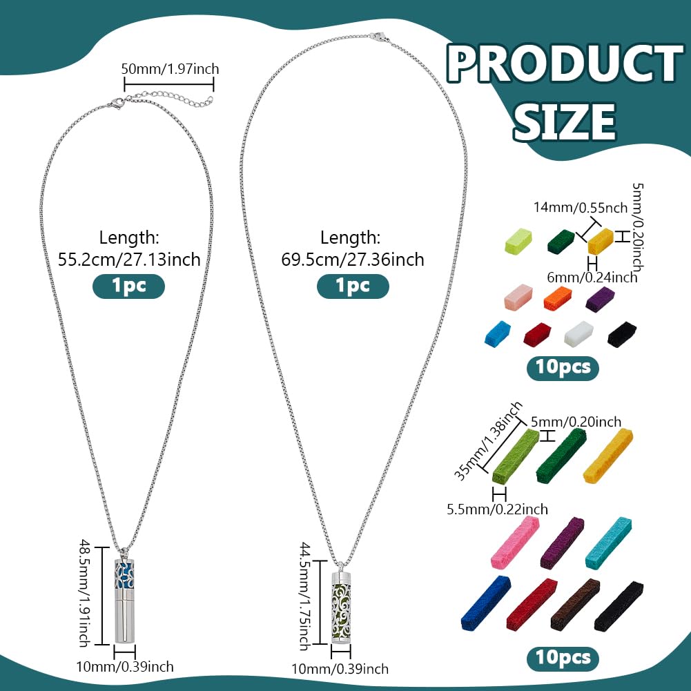PH PandaHall 2 Styles Aroma Necklaces Essential Oil Diffuser Necklace Pendant Stainless Steel Aromatherapy Pendant with 20pcs Color Felt Pads Hollow Scent Necklace for Men Women Jewelry Birthday Gift