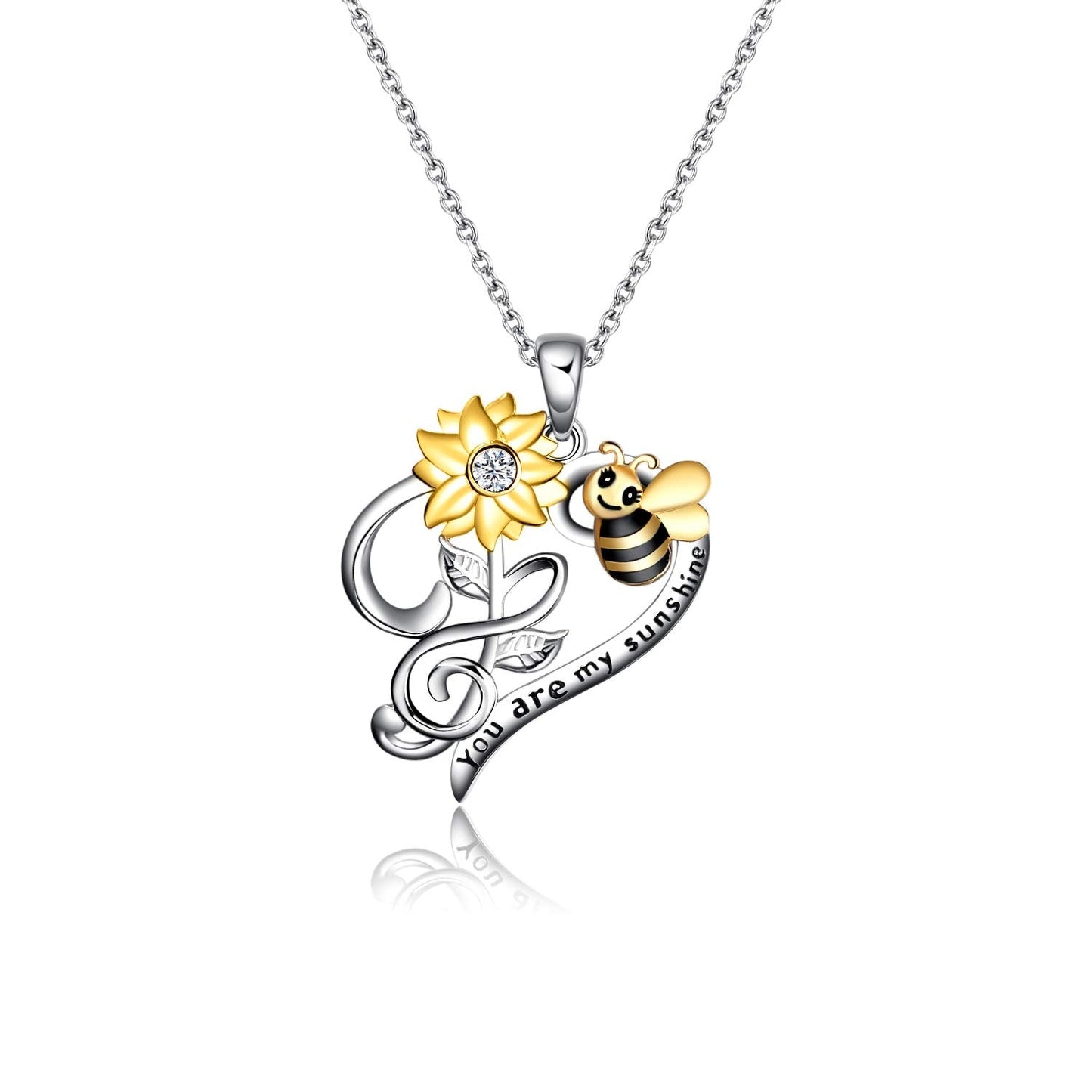 LUHE Bee Necklace 925 Sterling Silver Honeycomb Cute Flower Pendant Necklaces for Women Christmas Gifts for Her Women