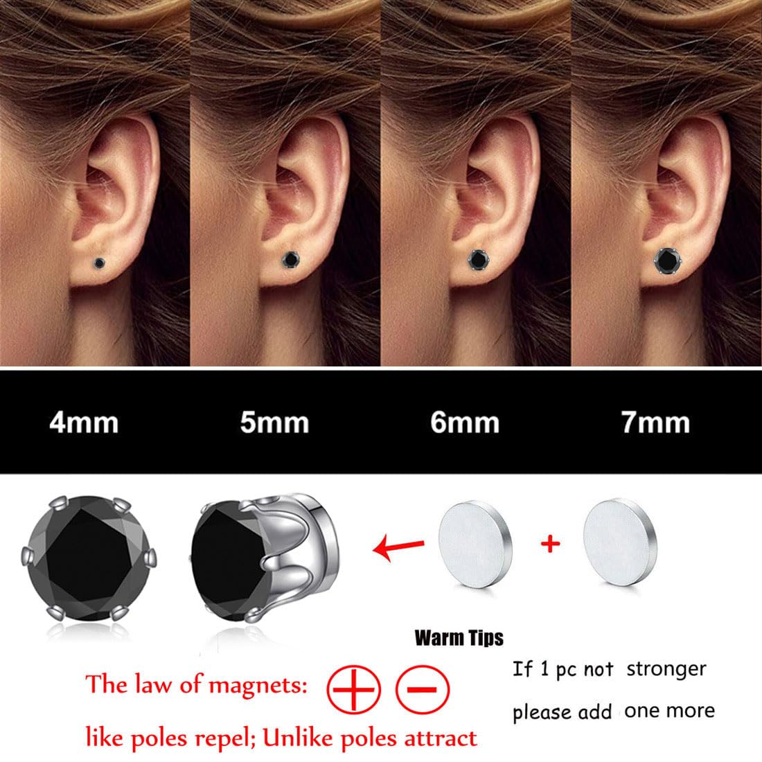 Spiritlele 12 Pairs Purple Small Big Cubic Zirconia Magnetic Earrings Clip on Non Piercing Earrings Set Unisex 4MM-7MM