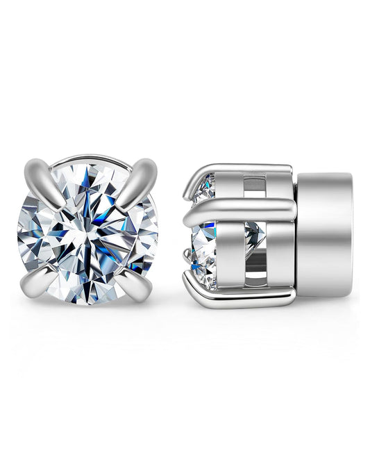 WORFAJEW Moissanite Earrings Magnetic Earrings for Men Women Stainless Steel 14K White Gold Plated Non Piercing Clip On Earring Hypoallergenic VVS1 Lab Diamond Mens Stud 1.6Carats