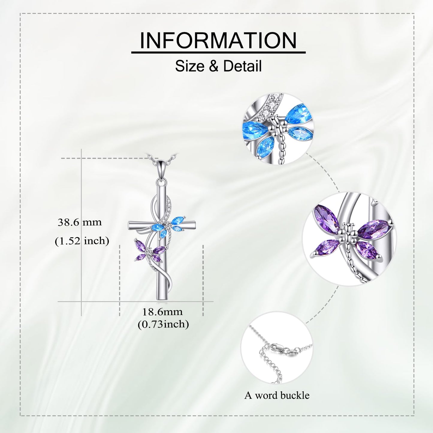JERWLI Dragonfly Cross Necklace 925 Sterling Silver Dragonfly Cross Pendant Necklace Jewelry for Women Gifts