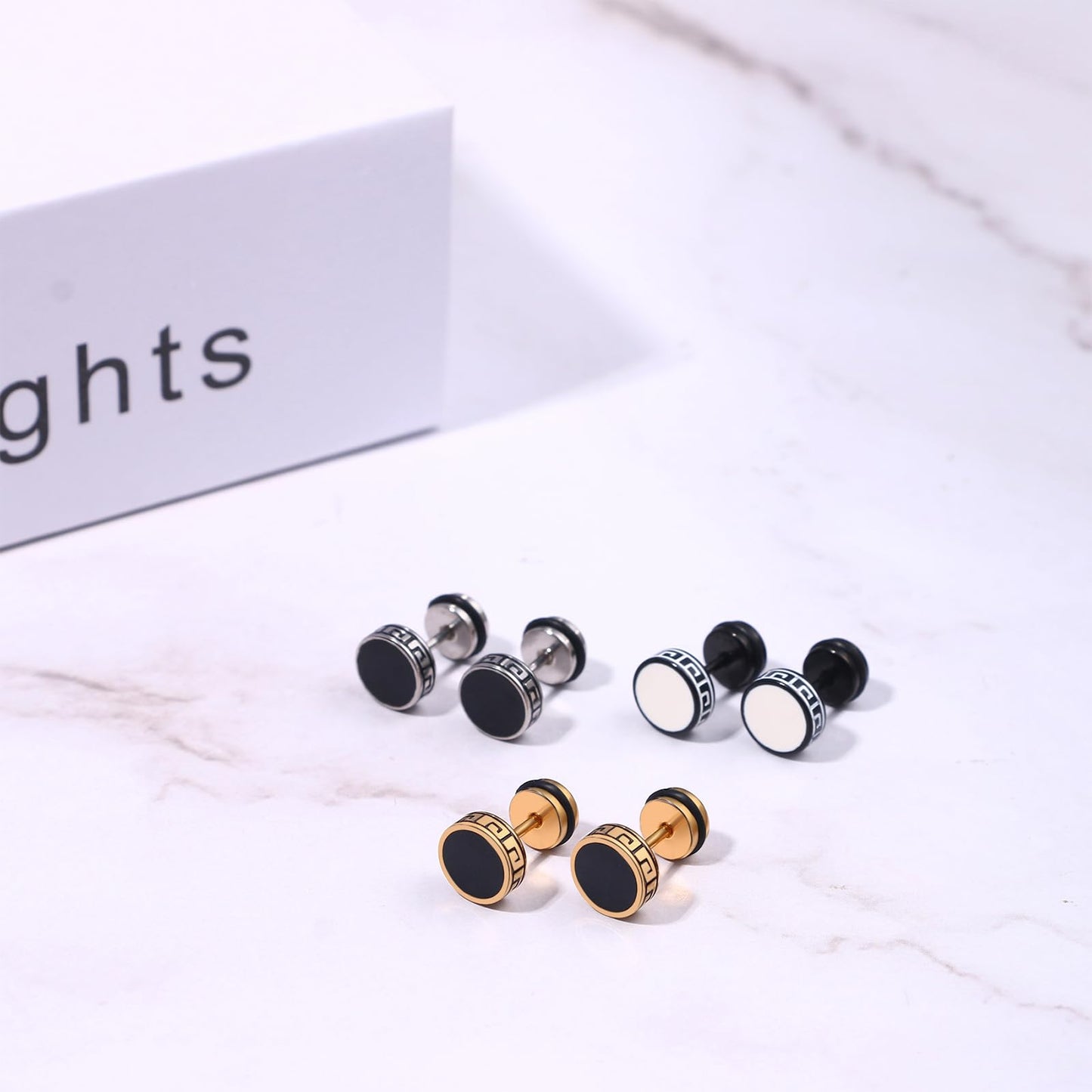 Aroncent Vintage Round Stud Earrings: Stainless Steel Faux Gauges Ear Tunnel 3 Pairs Fake Gauge Fake Earrings Piercing Studs Flat Back Earrings for Men Women
