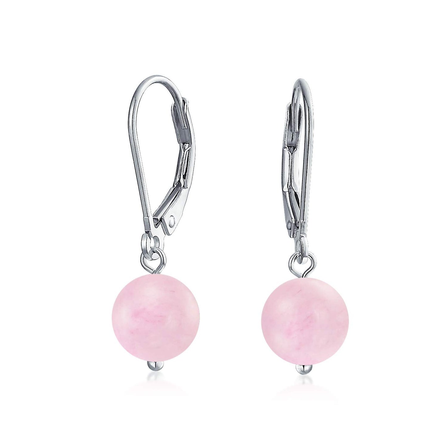 Bling Jewelry Timeless .925 Sterling Silver Pink Rose Quartz Bead 8mm Ball Drop Earrings Lever Back Genuine Gemstone October Birthstone