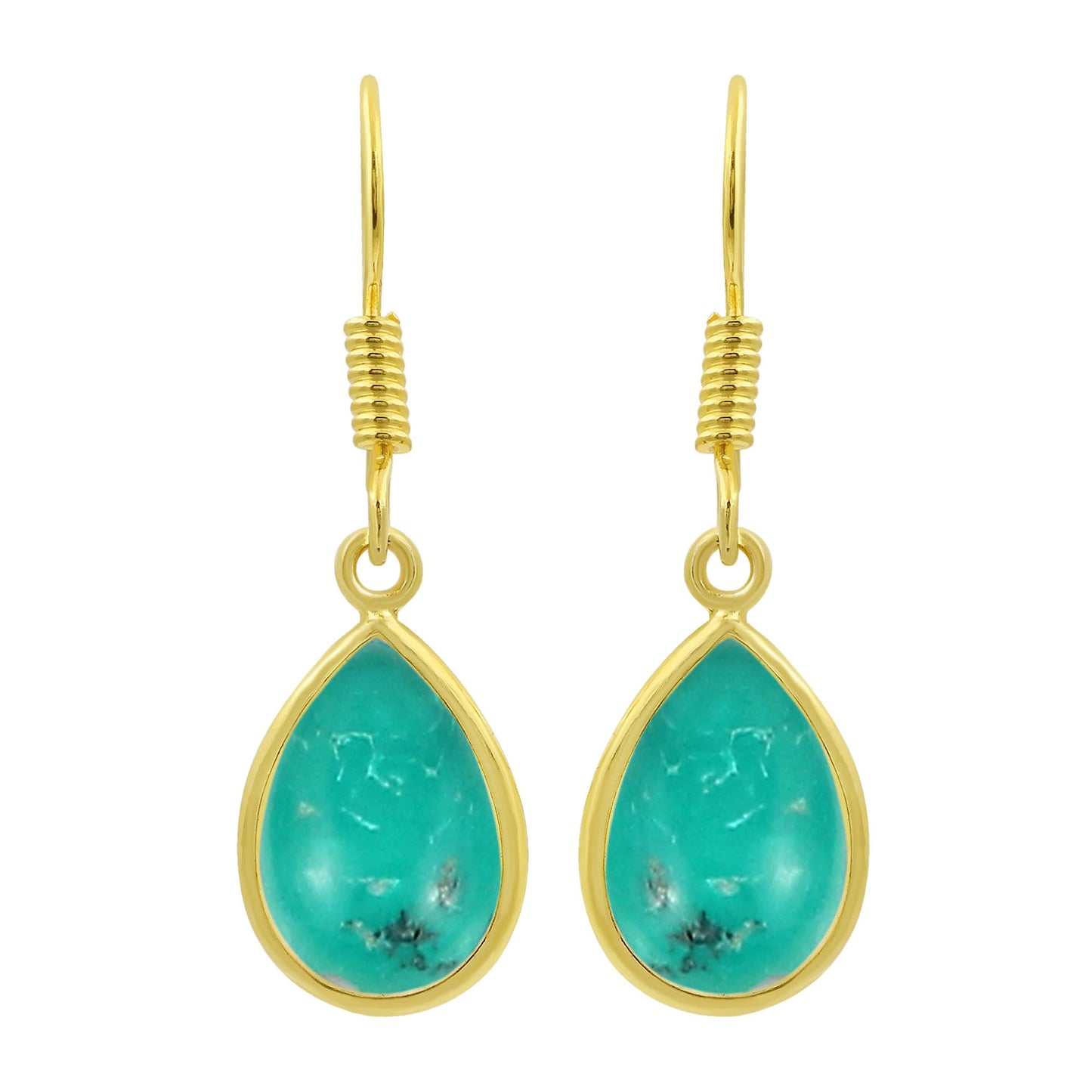Natural Turquoise 14K Yellow Gold Plated Teardrop Shape Dangle Earrings - December Birthstone Green Gemstone Handmade Earrings - Wedding Christmas Gifts for Her Mom Wife Sister