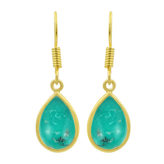 Natural Turquoise 14K Yellow Gold Plated Teardrop Shape Dangle Earrings - December Birthstone Green Gemstone Handmade Earrings - Wedding Christmas Gifts for Her Mom Wife Sister