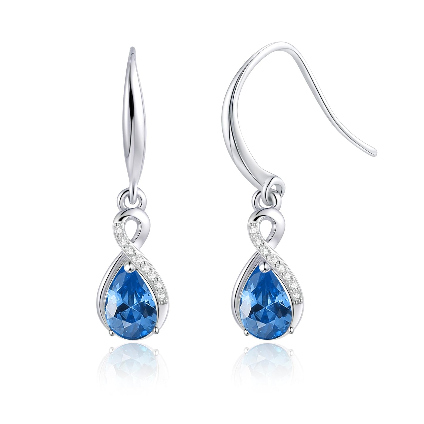 Infinity Birthstone Earrings 18K White Gold Plated 925 Sterling Silver Teardrop Infinity Drop Dangle Earrings December Birthstone Jewelry Birthday Gifts for Women Her Mother Wife