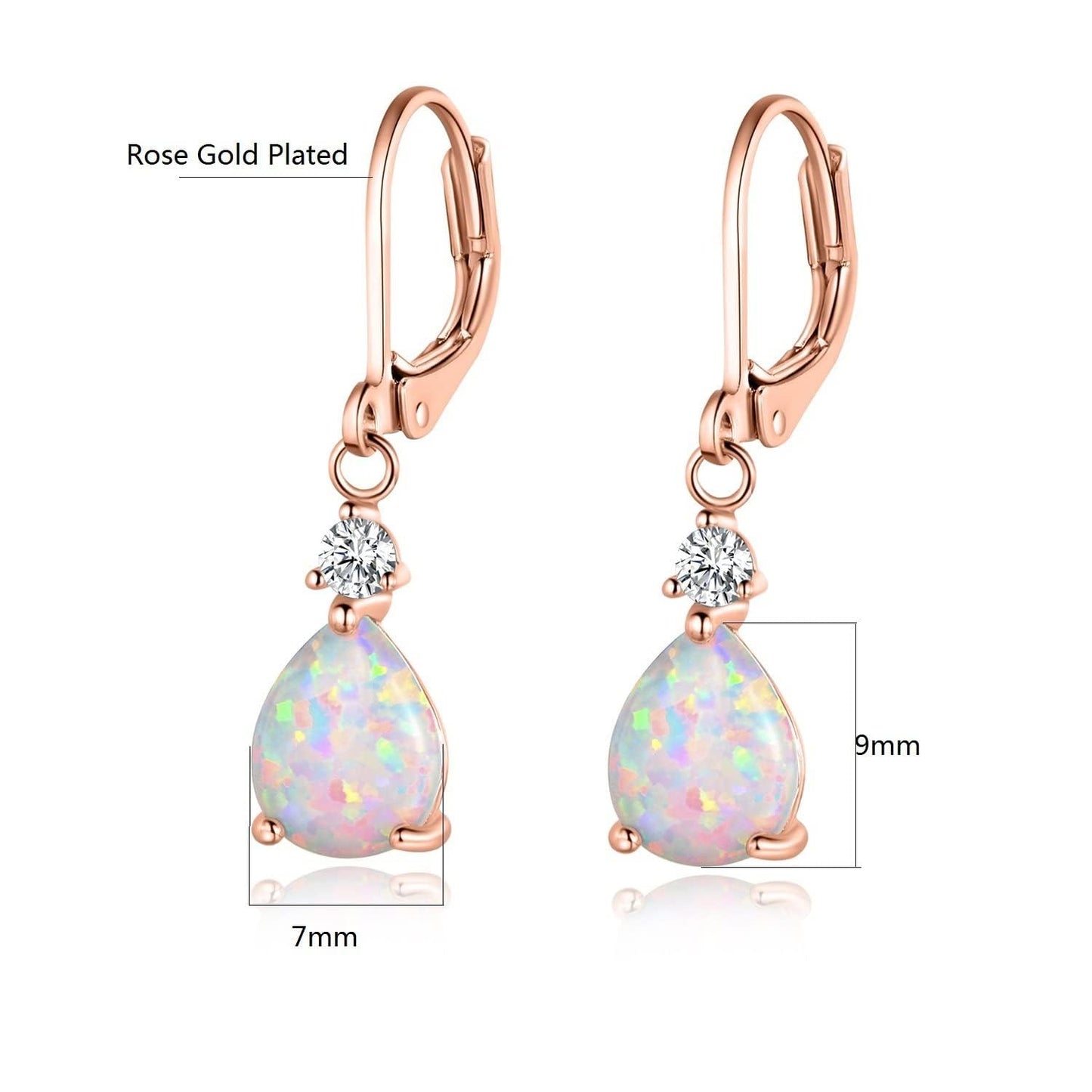 Gemsme Rose Gold Plated Pear Opal Leverback Drop Earrings