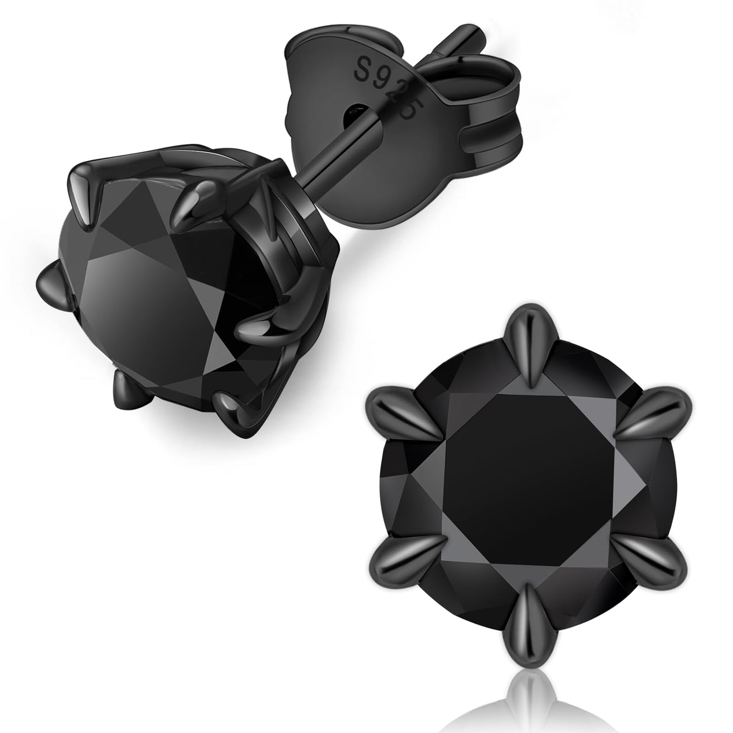 KRKC Moissanite Earrings for Men Women, Black Diamond Earrings for Men, D Color VVS1, 925 Sterling Silver Solitaire Stud Earrings, Black Tone Plated Earrings for Men, Valentine's Day Gifts, 1.2CT