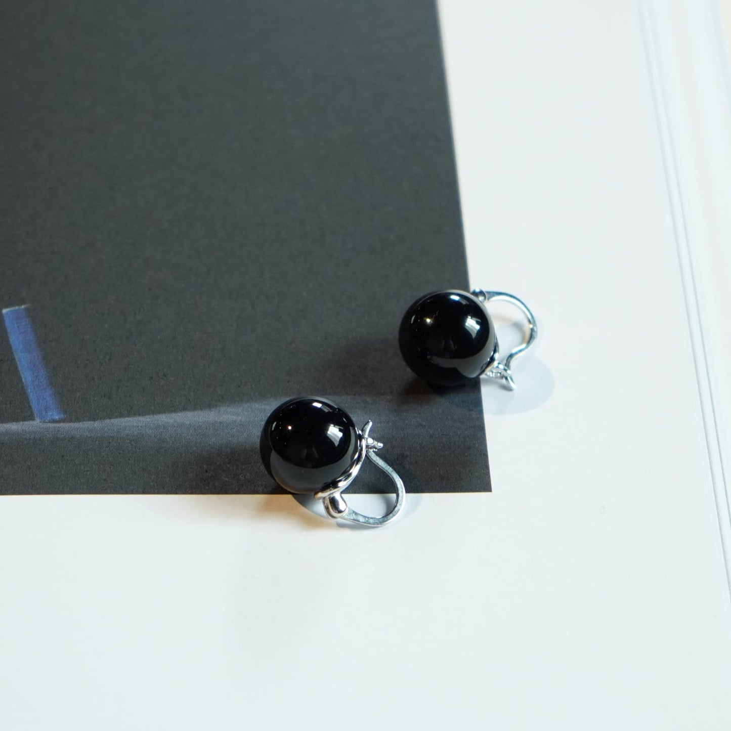 OwMell Elegant 925 Sterling Silver Pearl Drop Earrings Dangle Stud Gold Plated Earrings for Women Large Size 12mm - Onyx