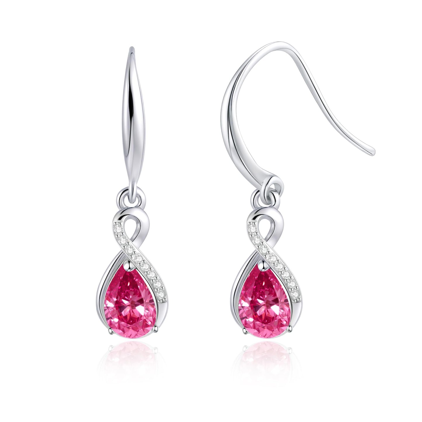 Infinity Birthstone Earrings 18K White Gold Plated 925 Sterling Silver Teardrop Infinity Drop Dangle Earrings July Birthstone Jewelry Birthday Gifts for Women Her Mother Wife