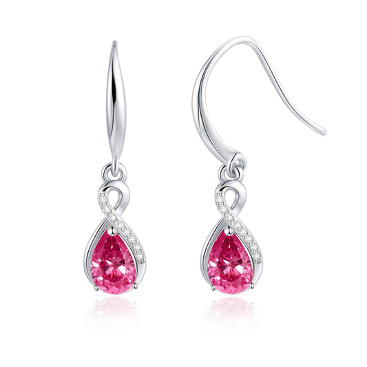 Infinity Birthstone Earrings 18K White Gold Plated 925 Sterling Silver Teardrop Infinity Drop Dangle Earrings July Birthstone Jewelry Birthday Gifts for Women Her Mother Wife